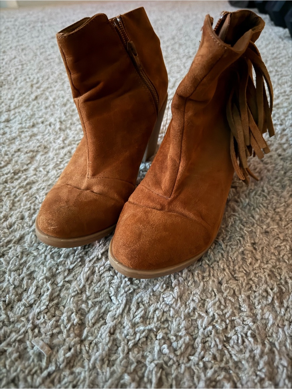 Divided Brown Suede Fringe Ankle Boots